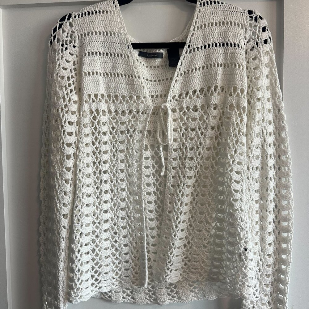 Liz Claiborne Knitted White Tie-Front Cardigan, Medium